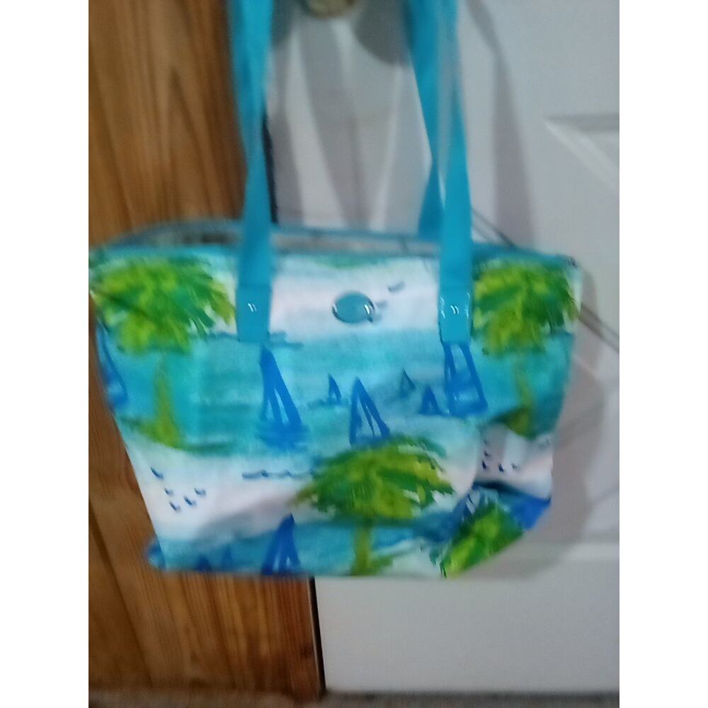 Coach Palm Tree Beach Scene Print L Tote Zipper 18x12x8 Inches